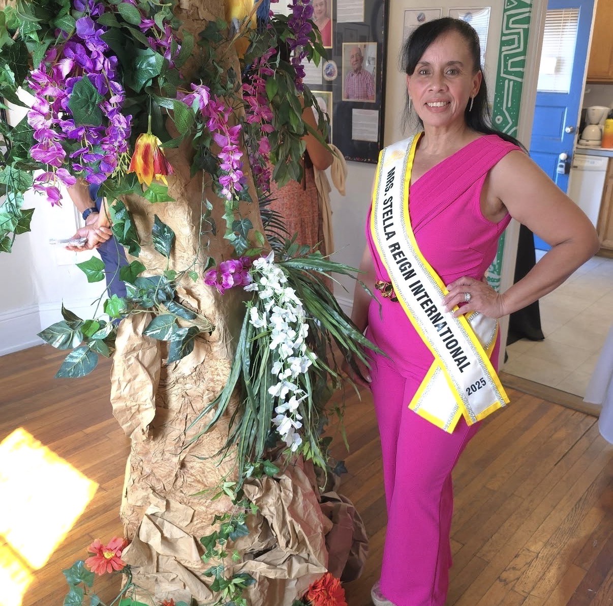 Evelyn connecting with community members during her first public appearance